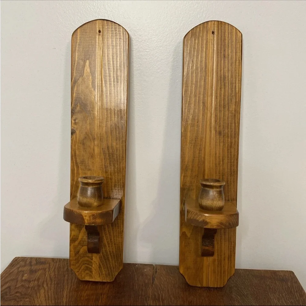 VNTG MCM Style All Wooden Candle Holders Set of 2 Cottagecore